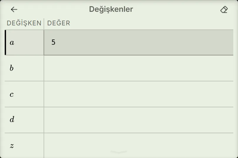 4. adımdan sonra hesap makinesi ekranı