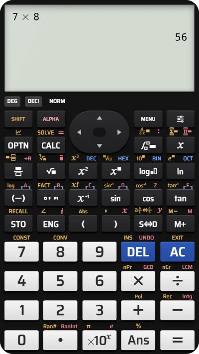 The fx-991EX screen showing a calculation result right after opening CalcES from the phone Home Screen icon.